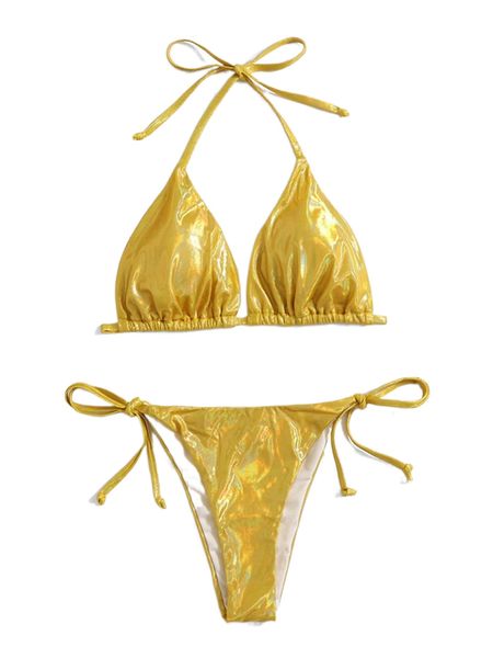 

sparkly glitter halter triangle bikini swimsuit k0qe#, White;black