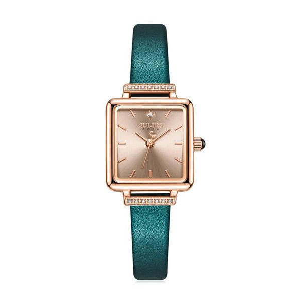 Orologi da polso Small Square Julius Orologio da donna Japan Mov't Hours Orologio alla moda Bracciale in vera pelle Compleanno della ragazza Regalo fortunato