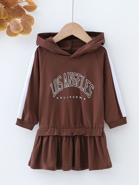 

baby letter graphic contrast side seam raglan sleeve hoodie dress she, Black