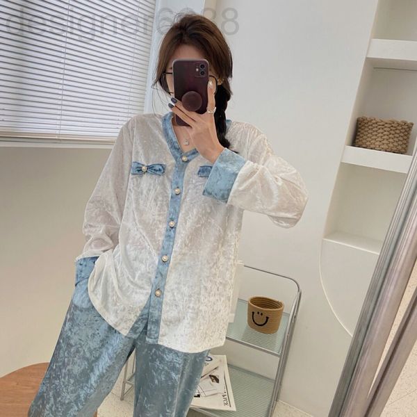 

women's sleepwear designer sp original color contrast velvet v-neck pajama set women's spring and autumn long sleeve simple home c, Black;red