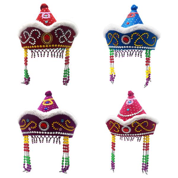 

mongolian princesess hat asian costumes mongolian's stage performance hats female mongolian folk dance cosplay cap, Blue;gray