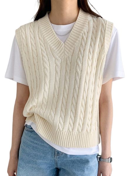 

dazy 1pc solid v-neck sweater vest m3fj#, White;black