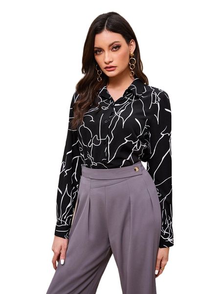 

graphic print button up blouse w8tb#, White