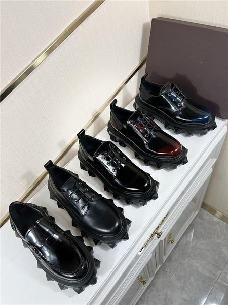 

gradient casual leather shoes dress shoe fashionable mens low lace up round head rubber thick sole boutique shoes with original box, Black