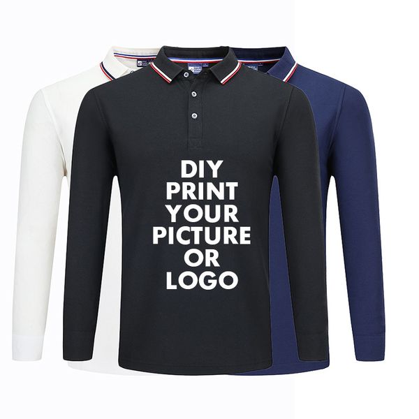 

customized print picture design polo t shirt for men women long sleeve cotton autumn business leisure poloshirt 220608, White;black