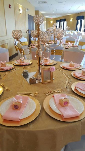 Party-Dekoration, Hochzeit, Tischdekoration, 5-armiges Metall, vergoldete Kristallkandelaber, Kerzenhalter, romantisches Kerzenlicht