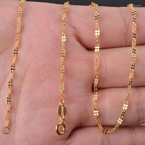 Catene Solid Real 18K Yellow Gold Collana Timbro Au750 Luck Clover Chain 18 