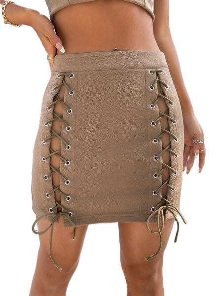 

grommet lace up bodycon skirt z7ny#, Black