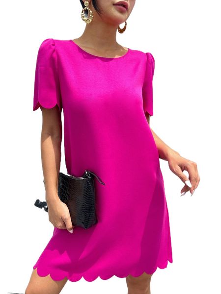 

keyhole back scallop edge dress j3q5#, Black;gray