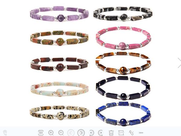 Silberfarbene Perlenstränge Charm-Armbänder Amethyst Rechteck Stein Armband Frauen Gebet Meditation Schmuck Stretch Abwehr böser Geister Geld Dra