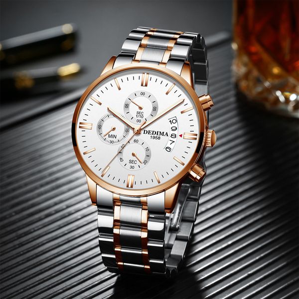 

2022 gold watch brand luxury men watches waterproof quartz wristwatch relogio masculino business man watch gift d8, Slivery;brown
