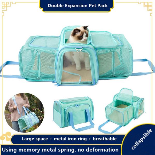 

double expansion pet travel bag cat dog nest outing shoulder box suitcase foldable handbag breathable luggage case pets multipurpose large s