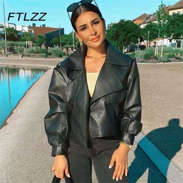 

women oversized black biker jakcet spring autumn turn down collar soft faux leather coat ladies streetwear moto jackets 220815