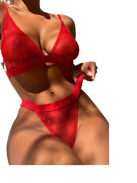 

graphic mesh lingerie set j0sh#, Black;red