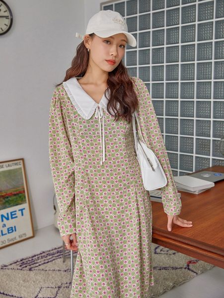 

dazy ditsy floral peter pan collar dress f8y0#, Black;gray