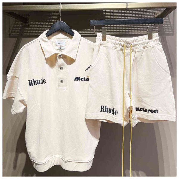 

brand designer rhude t shirts for men shirt x mclaren letter embroidered lapel pullover t-shirt men's and women's short sleeve s-x, White;black
