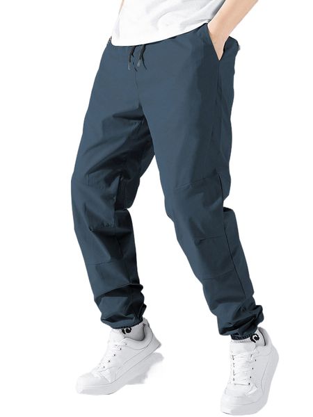 

men drawstring waist slant pocket pants j0nq#, Black