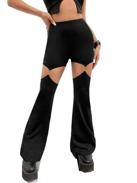 

cut out removable flare leg pants j62y#, Black;white