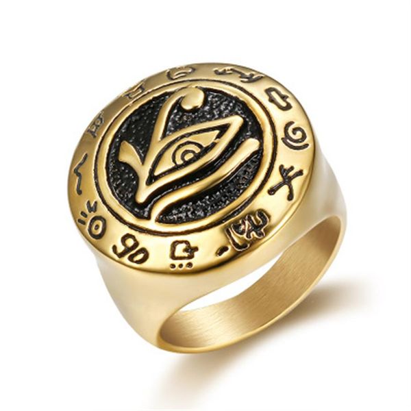 

2019 punk egyptian eye of horus ra ring for men male size 7-13 stainless steel jewelry egypt pharaoh king gold silvery ring wh2386, Golden;silver