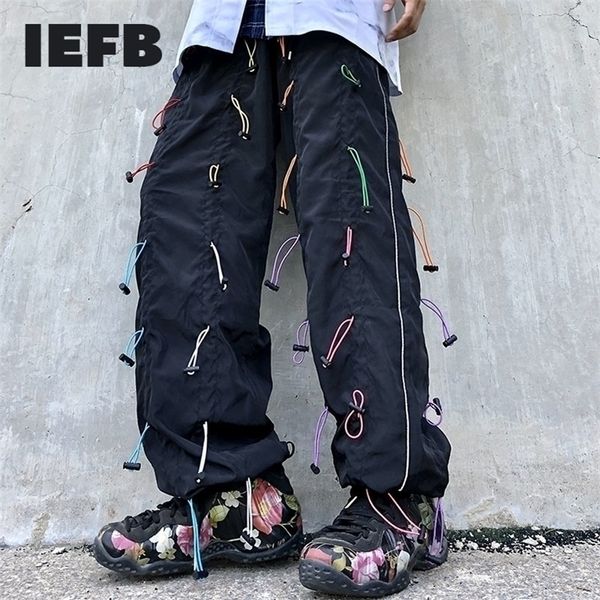 

iefb mens wear drawstring function casyak sweapants high street oversized loose drawstring wide leg pants 9y3017 201110, Black