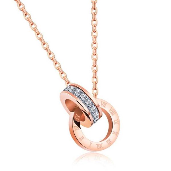 

your lock love necklaces ring&circles pendant 18k rose gold zircon creative unique designer accessories for women ladies jewelry n229q, Silver