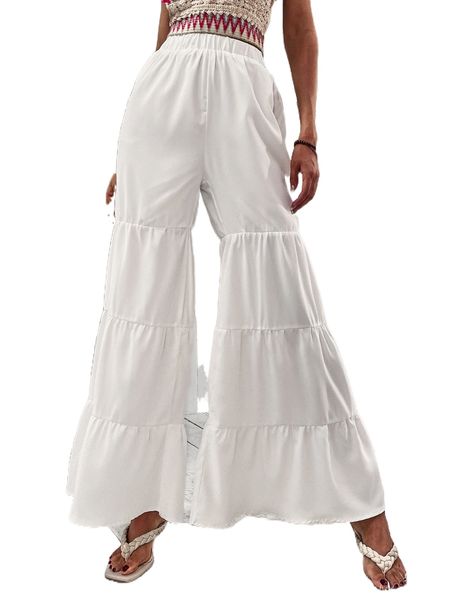 

ruffle hem flare leg pants k3yb#, Black;white