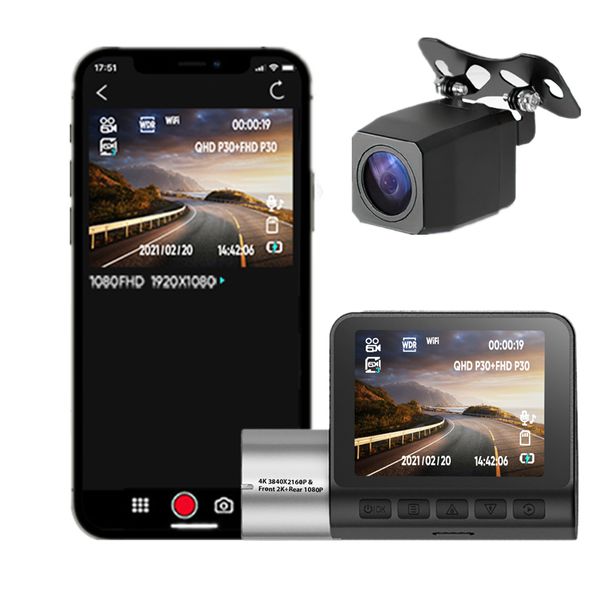 Videoregistratore DVR per auto a 360 gradi Dash Cam 4K G Sensor Wifi Dash Camera Dual Lens DashCam 24H Parcheggio Telecamera nascosta anteriore e posteriore