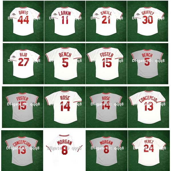 Maglia da baseball vintage Na85 World Series 1990 Eric Davis George Foster Pete Rose Dave Concepcion Ken Griffey Jr. Barry Larkin Johnny Bench Paul