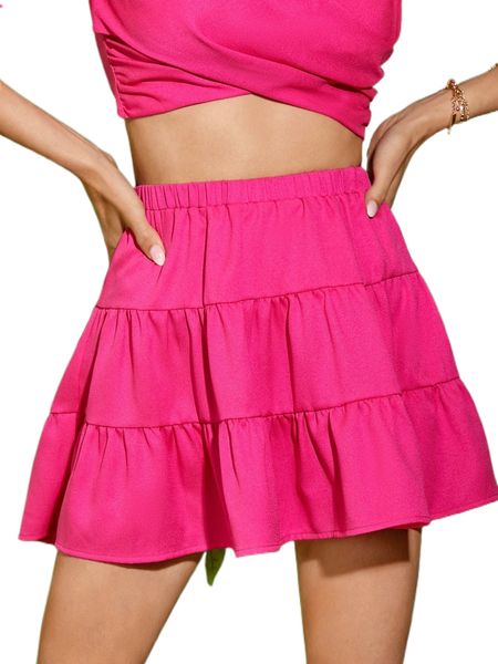 

high waist ruffle hem skirt i4d4#, Black