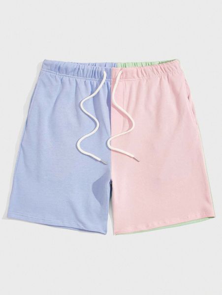 

men colorblock drawstring waist shorts b40q#, White;black