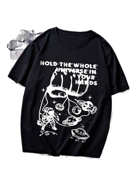 

romwe guys spaceman & hand print tee u8hs#, White;black
