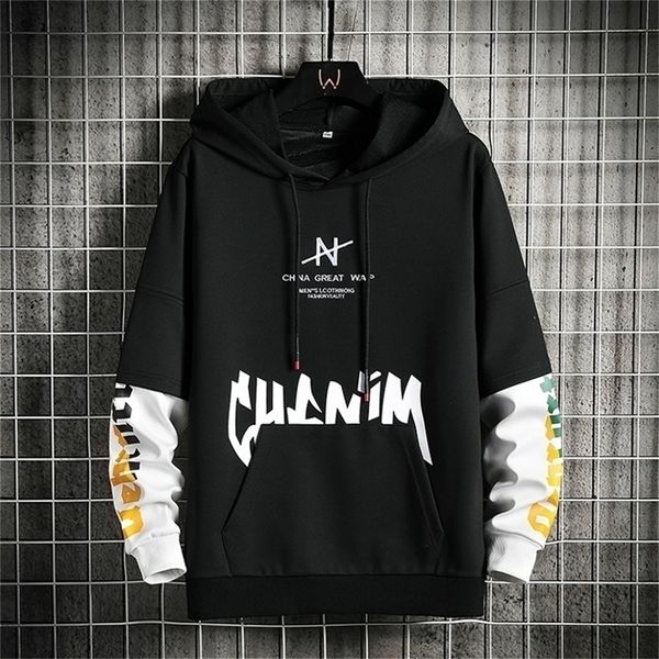 

patchwork streetwear hoodie men brand high street hooded sweatshirt men harajuku hoodies pullover autumn male clothing 201128, Black