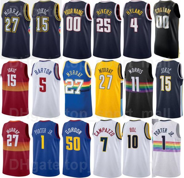 

basketball screen printed 75th anniversary jamal murray jersey 27 michael porter jr 1 will barton 5 aaron gordon 50 monte morris 11 facundo, Black;red