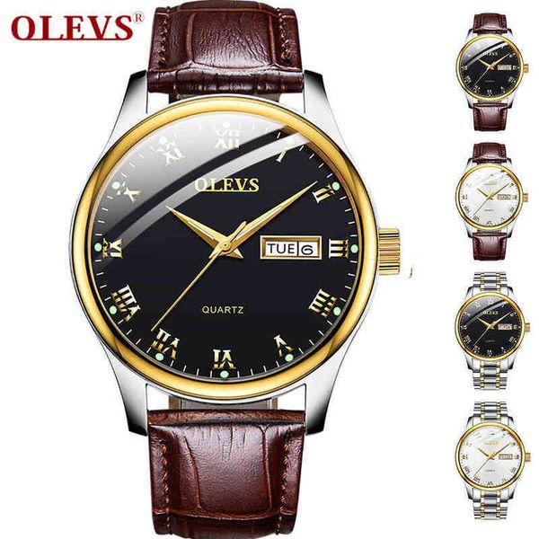 

luxury brand men quartz week display watches men's date clock man casual genuine leather waterproof luminous wristwatch 0214, Slivery;brown