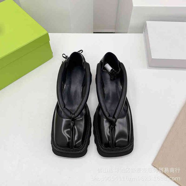 

slippers herringbone split toe shoes thick soled square head black clip lace up ninja single sandals women