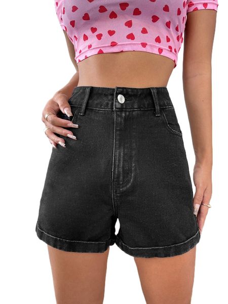 

rolled hem denim shorts z0xz#, White;black
