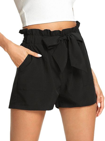 

women's casual elastic waist bowknot summer shorts with pockets u4qj#, White;black