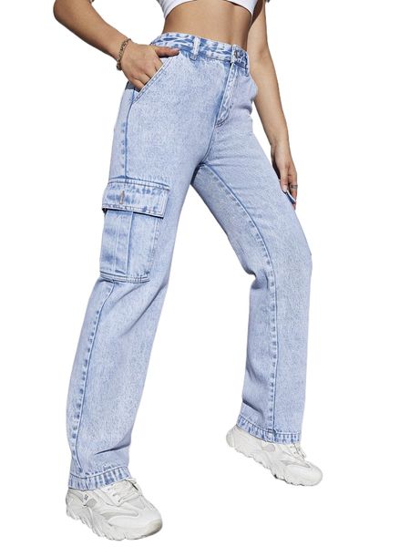 

high waisted zip up cargo jeans t2wl#, Blue