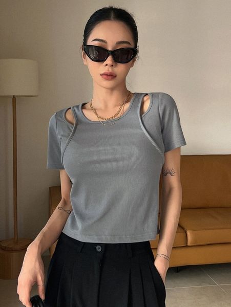 

dazy 2 in 1 cut out rib-knit tee f5se#, White