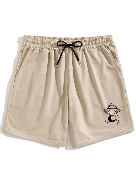 

romwe guys moon & planet print shorts n6pw#, White;black