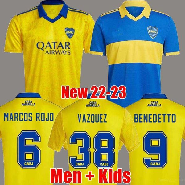

fans player 2022 2023 boca juniors soccer jerseys villa salvio men kids benedetto salvio camisa de futebol 22 23 football shirt tevez, Black;yellow
