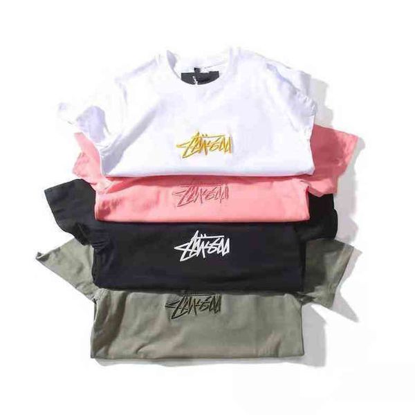 

the european and american fashion brand classic embroidered letters short versatile looses couples t-shirt 22ss, White