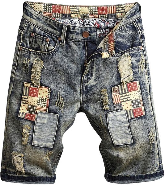 

casual ripped denim shorts stretch repair rips jean shorts summer distressed straight leg jeans short pants s7kj#, White;black