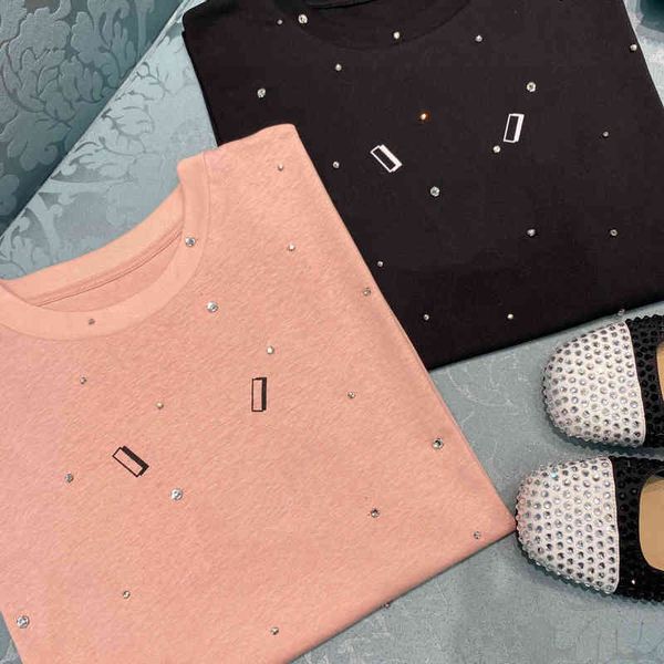 

women's t-shirt spring mm women's t-shirt full diamond lettering printing casual loose round neck short sleeve, White