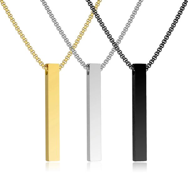 

12pcs mirror polished four sides engraving personalized square bar custom name necklace pendant necklace for women/men lover gift jewelry, Silver