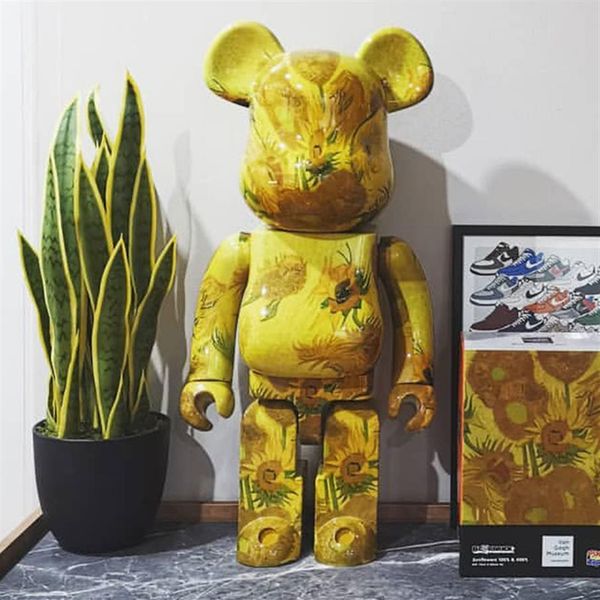 

bearbrick violent bear van gogh self-portrait plating qianqiu building blocks bear sunflower ornaments tide doll blind box28cm241g