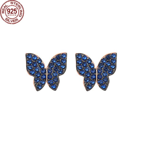 

new s925 sterling silver fashion dark blue butterfly micro inlaid diamond charm earrings simple temperament female rose gold custom jew, Golden