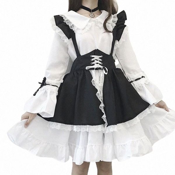 

casual dresses black and white gothic style maid costume lolita dress cute japanese westidos de fiesta noc party vestidos m7uk#, Black;gray