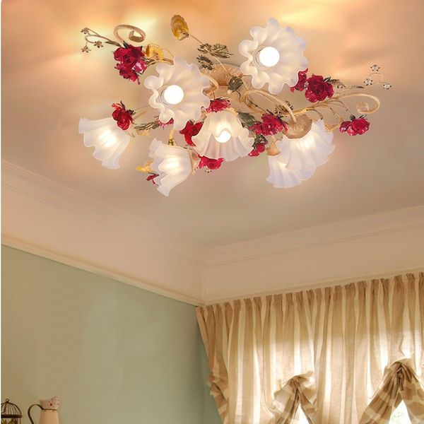 Neue Glas Deckenleuchten Amerikanischen Land Wohnzimmer Lampe Mädchen Prinzessin Zimmer Romantische Rose Hochzeit Warme Schlafzimmer Hause Beleuchtung