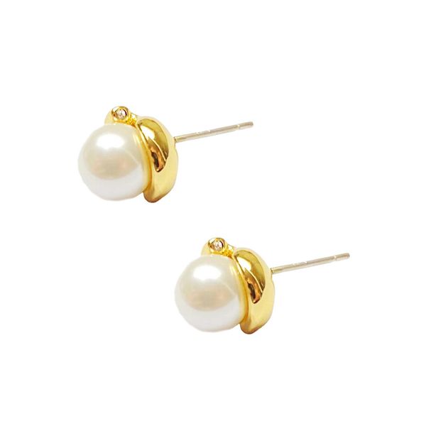 

basic pearl ear studs with crystal, Golden;silver